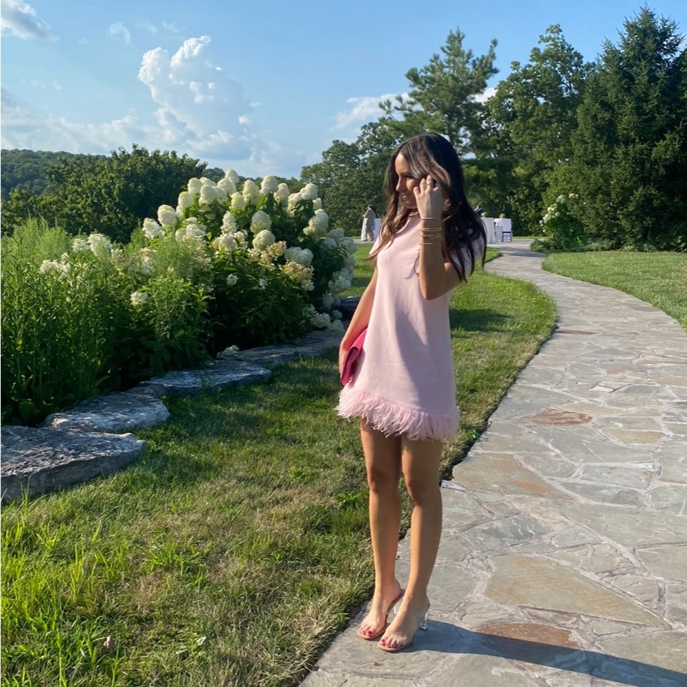Likely Pink Feather Hem Mini Dress